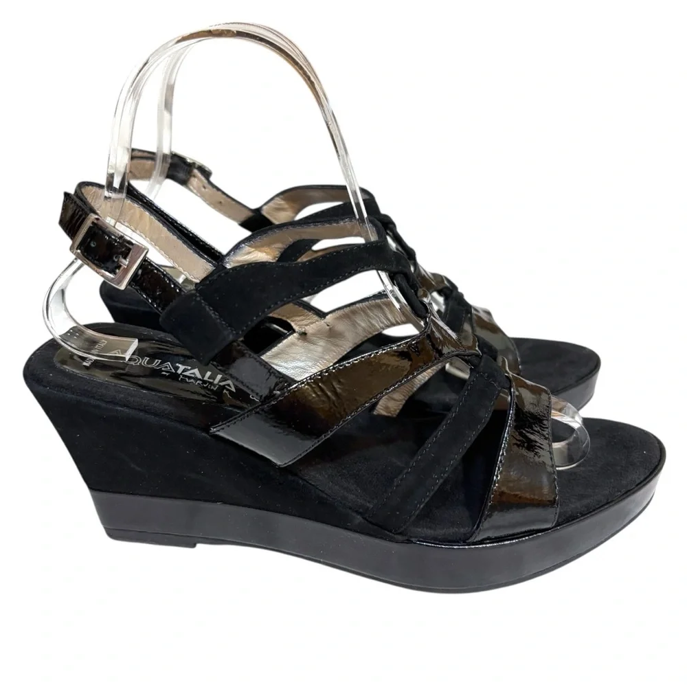Aquatalia by Marvin K platform wedges black suede and patent leather size 8